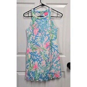 Lilly Pulitzer Sophelia Shift Dress Multi Color Coral Bay Girls Size 14 EUC